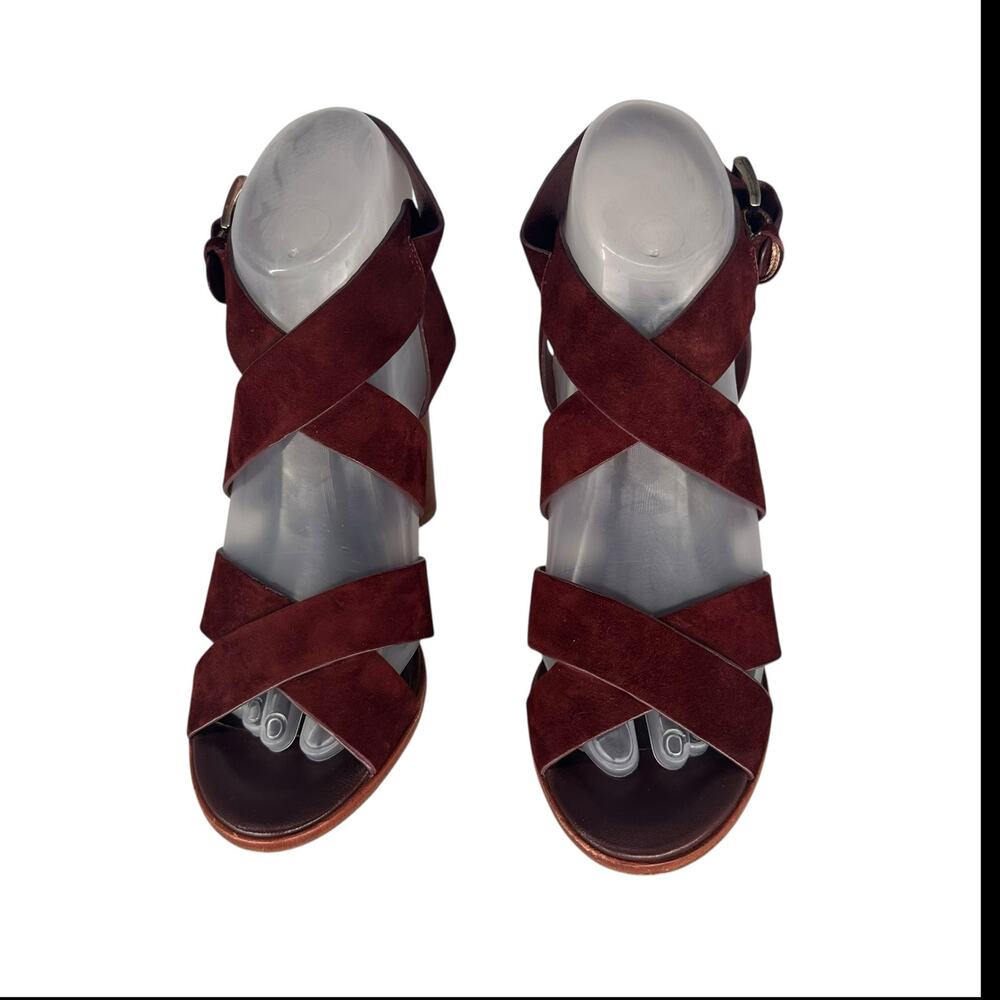 Joie Avery Burgundy Suede Strappy High Stacked Heeled Sandal Sz 36 5.5 - Picture 6 of 7